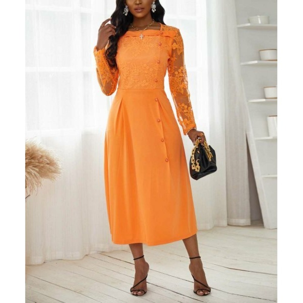 Abyoxi Lace Dress Size L for Women's Orange Chevron